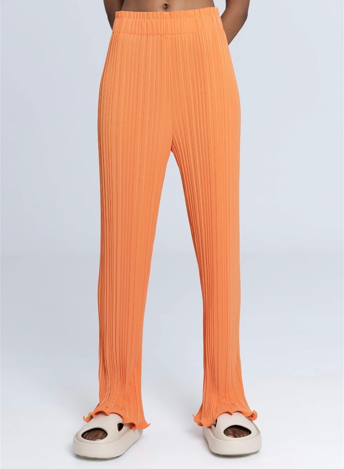 Pleated Straight Leg Trousers - Orange