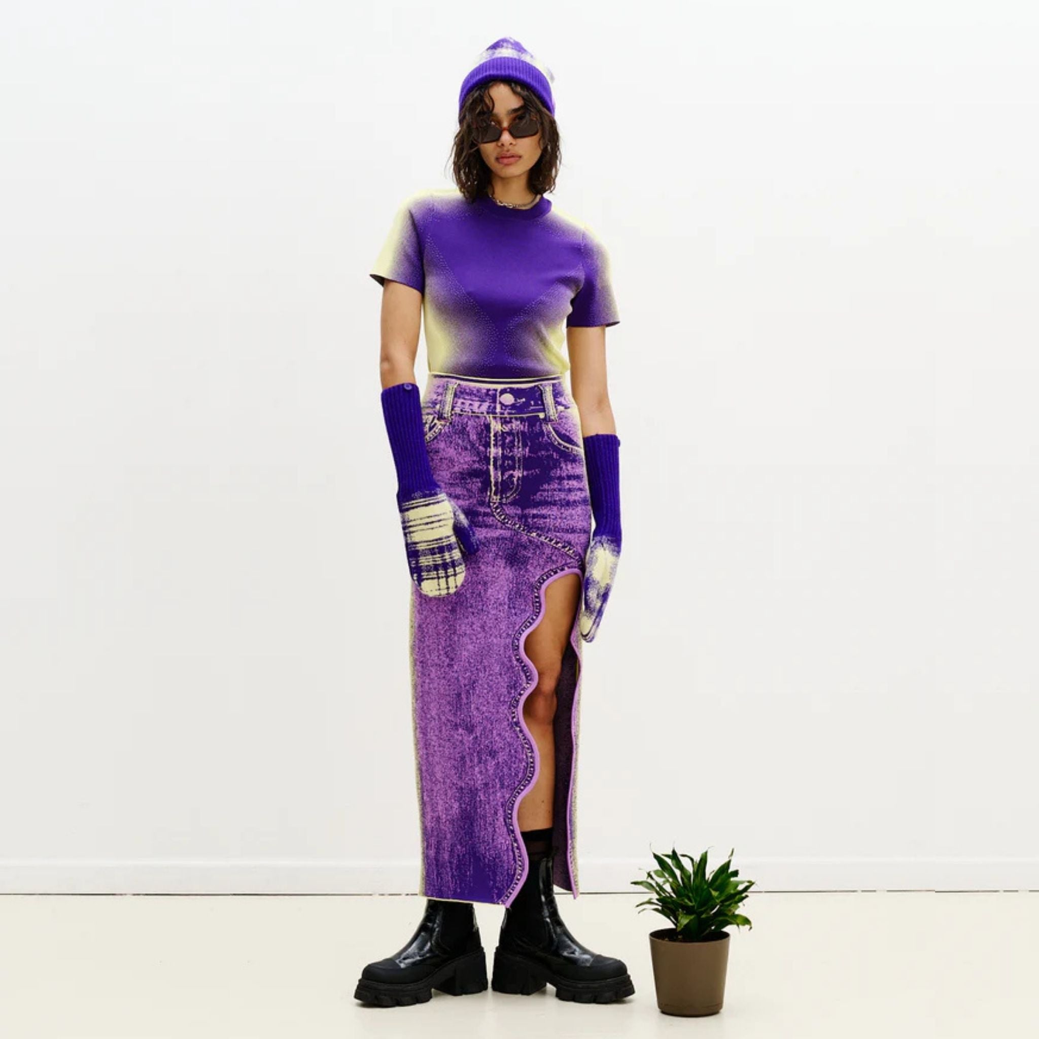 Lily Wavy Midi Denim Skirt - Purplicious