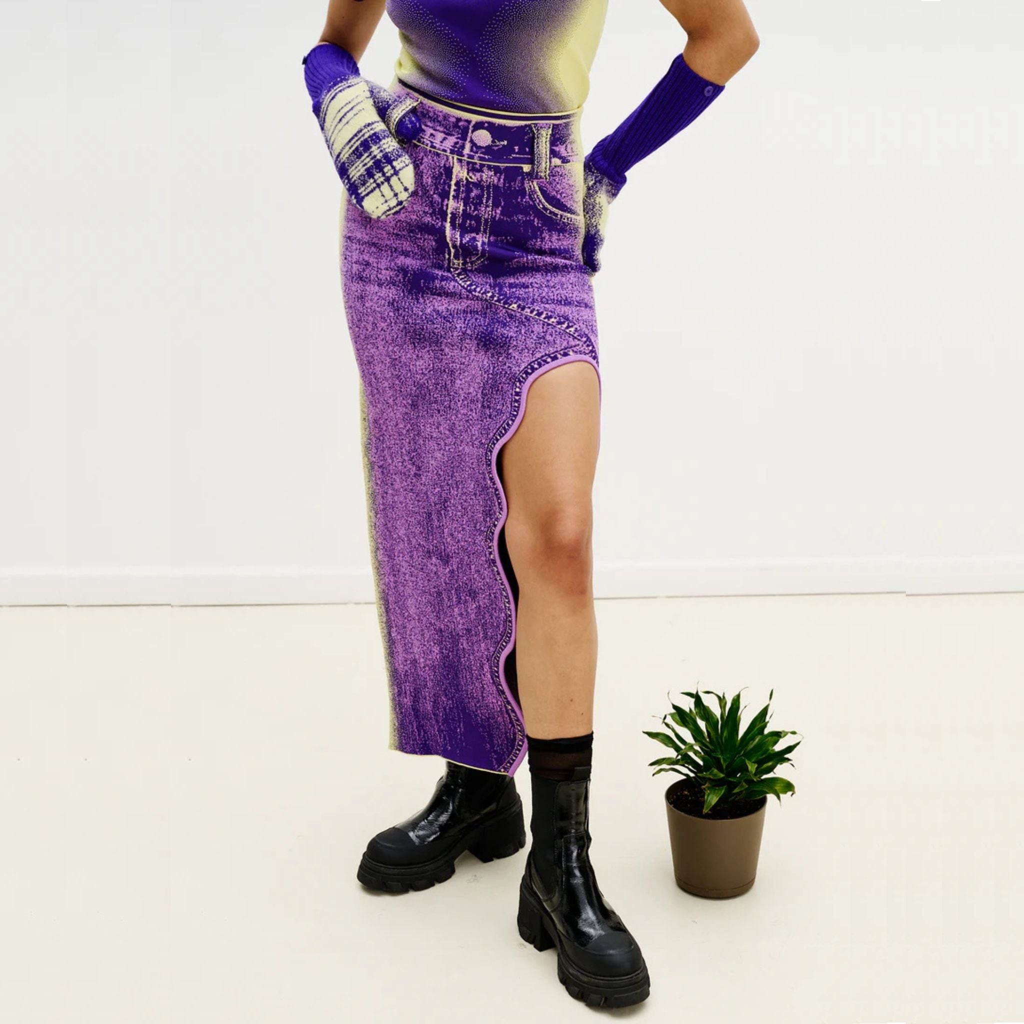 Lily Wavy Midi Denim Skirt - Purplicious