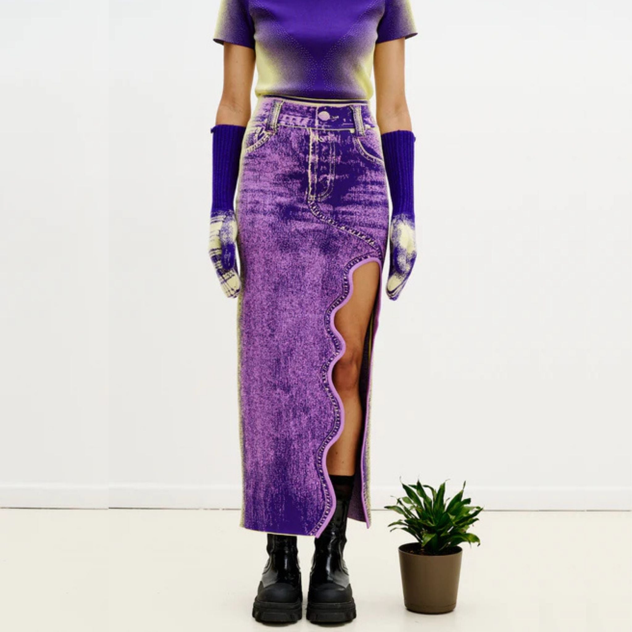 Lily Wavy Midi Denim Skirt - Purplicious