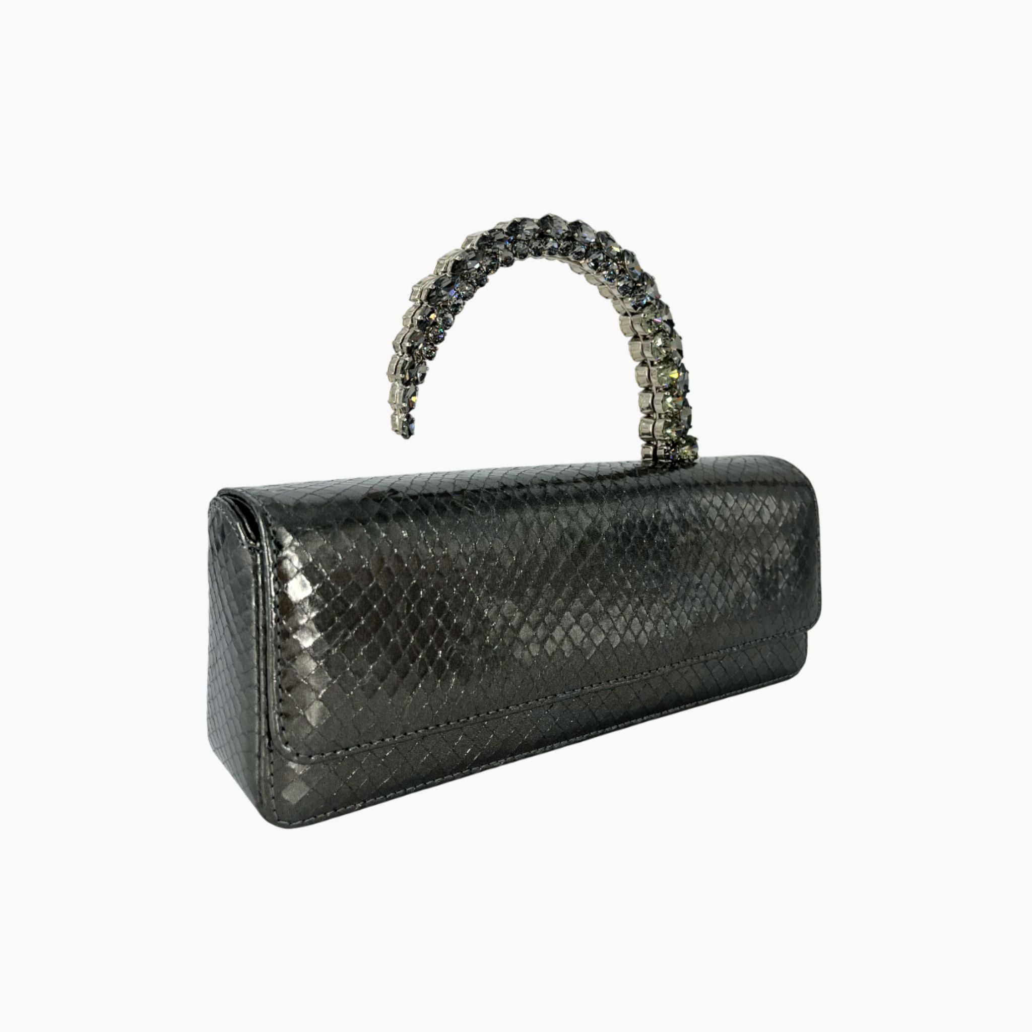 Malika Faux Snakeskin Clutch- Gunmetal