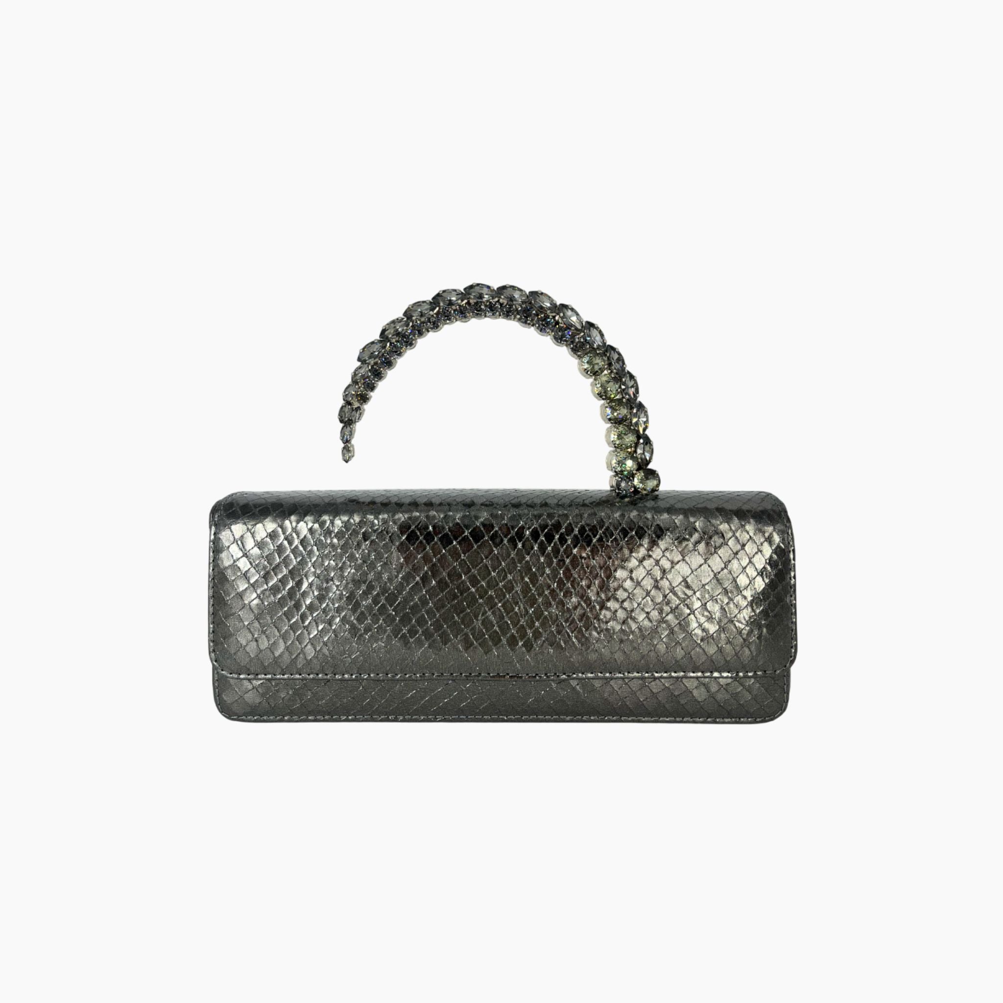 Malika Faux Snakeskin Clutch- Gunmetal