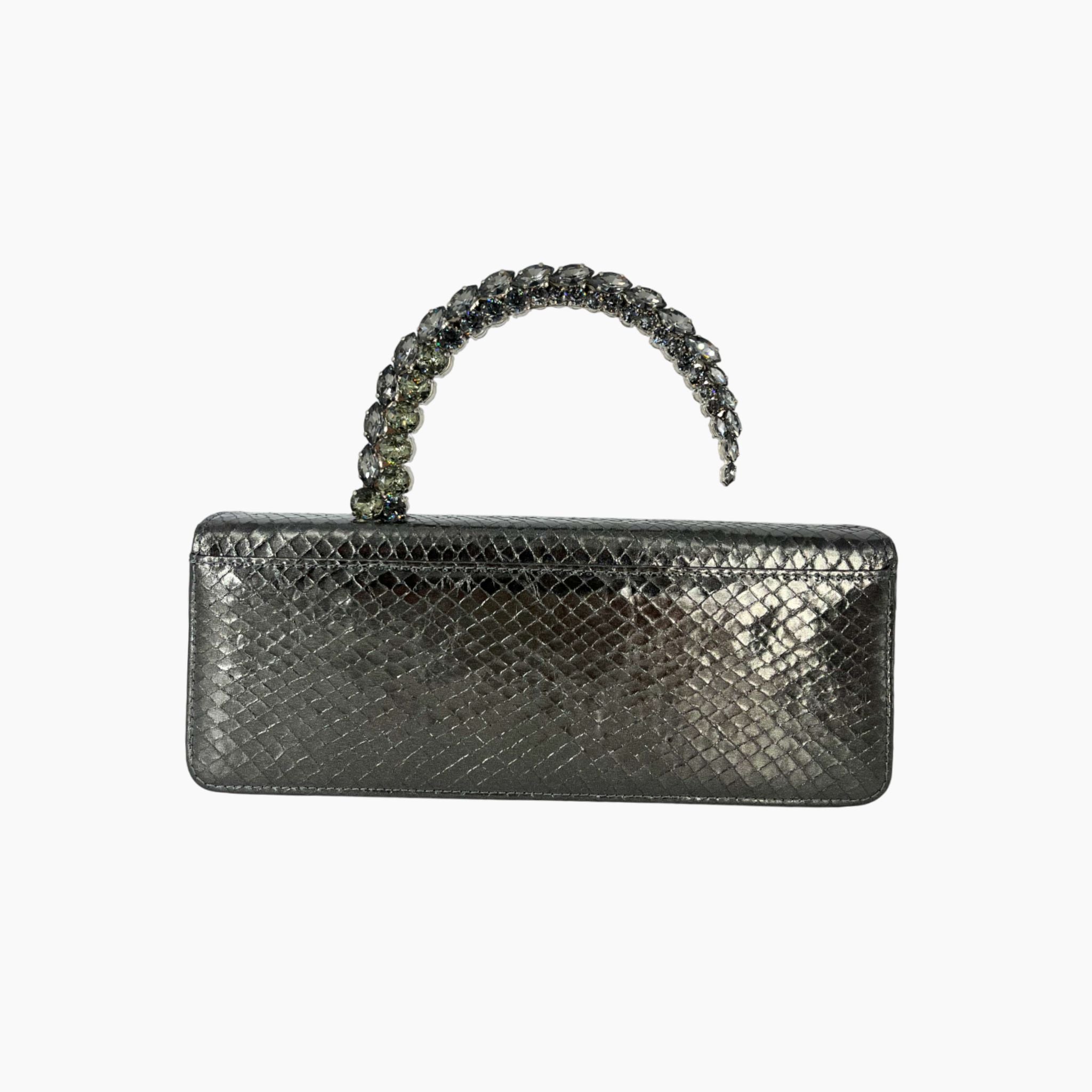 Malika Faux Snakeskin Clutch- Gunmetal