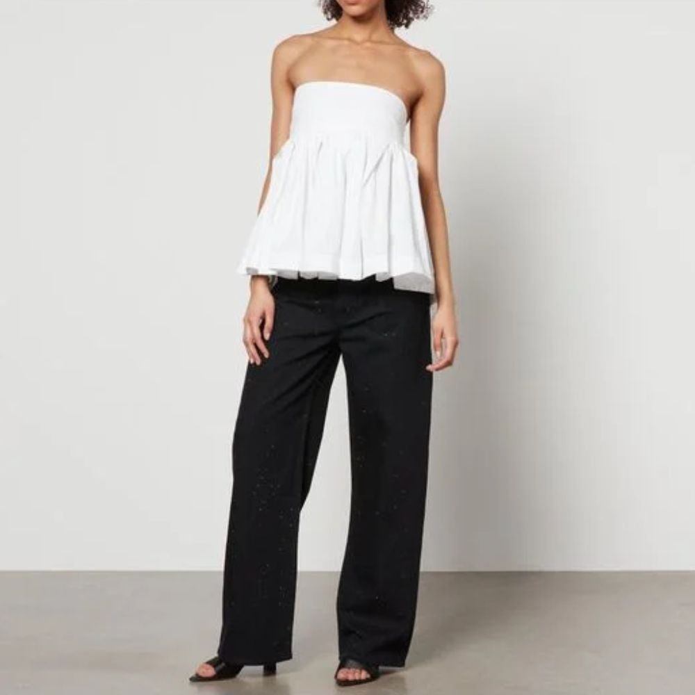 White Strapless Peplum Top