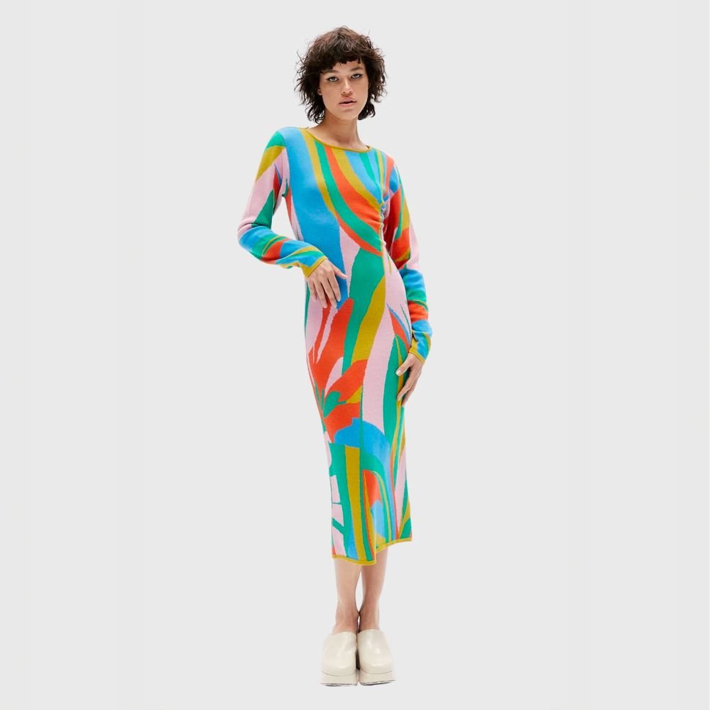 Linda Knit Dress - Blue & Mustard