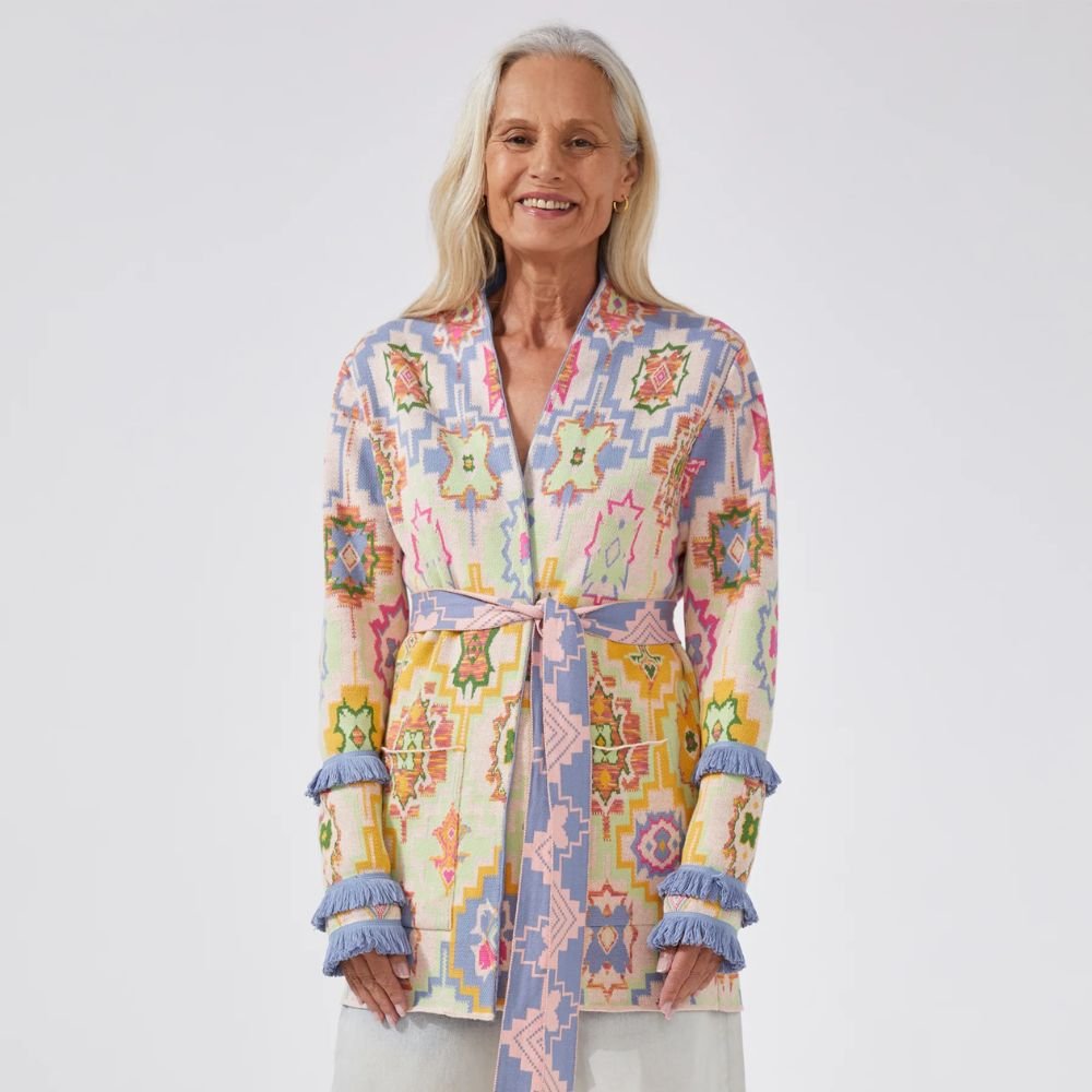 Magic Mosaic Cotton Jacquard Cardigan - Blue