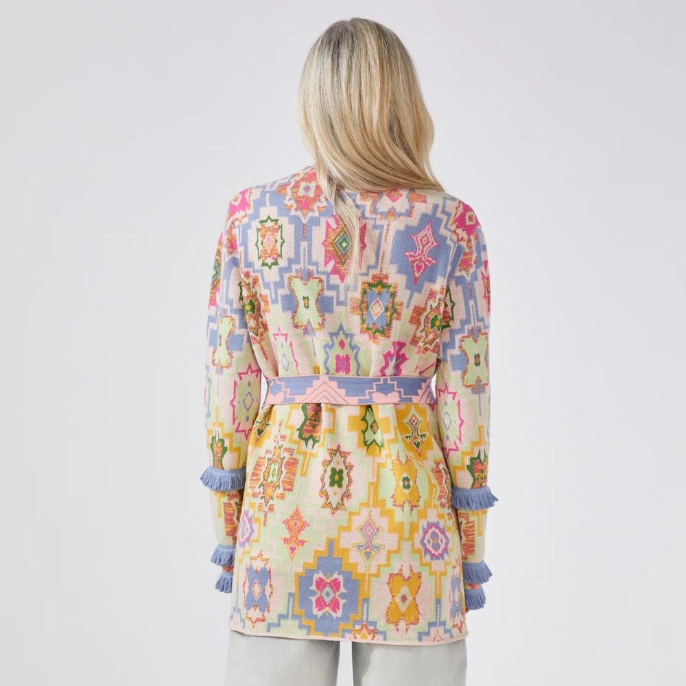 Magic Mosaic Cotton Jacquard Cardigan - Blue