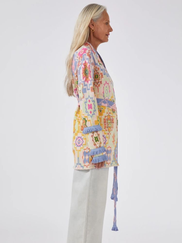 Magic Mosaic Cotton Jacquard Cardigan - Blue