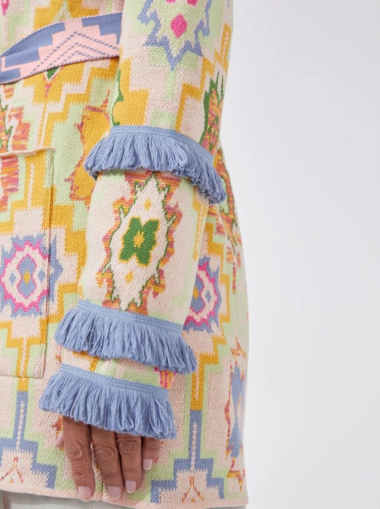 Magic Mosaic Cotton Jacquard Cardigan - Blue