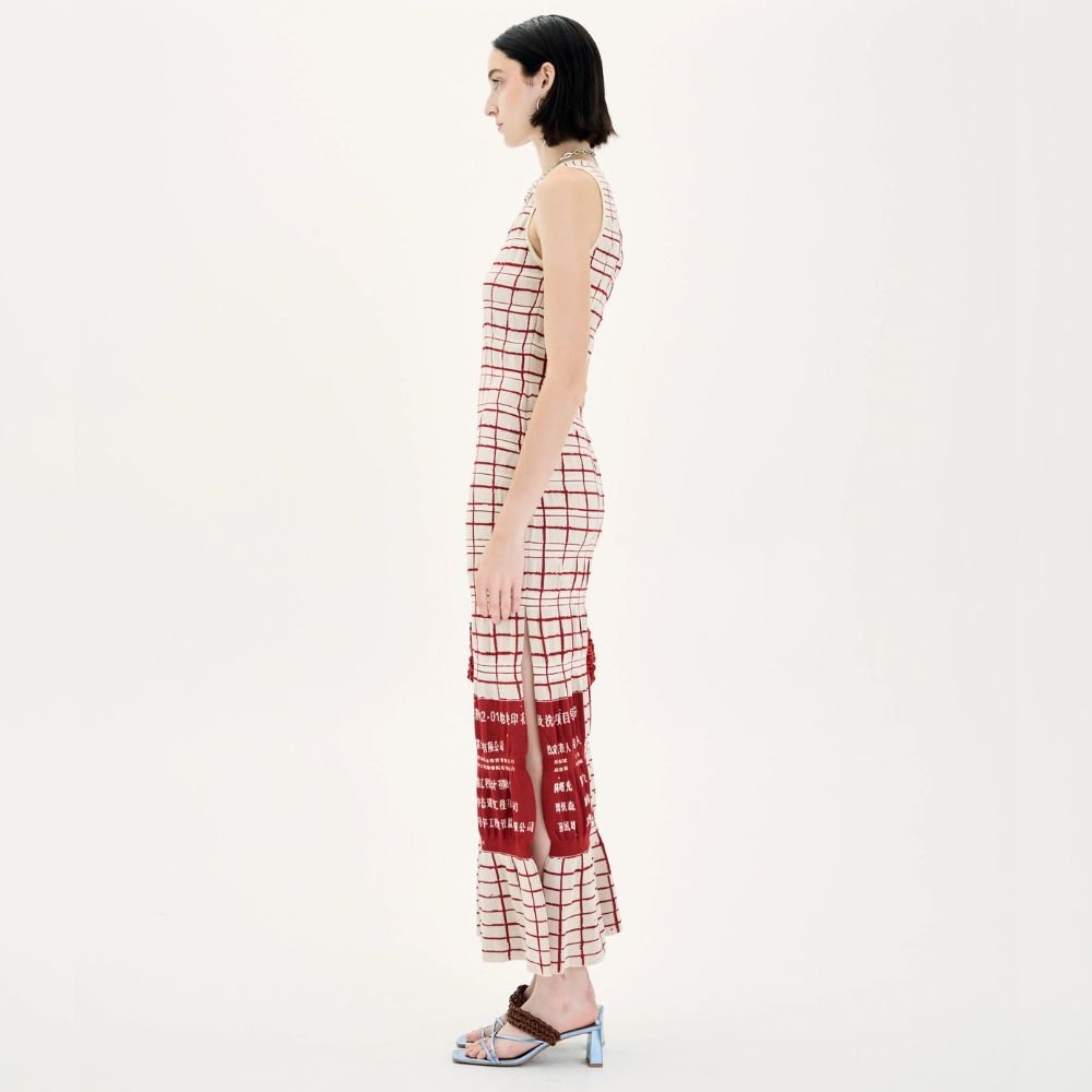 Ume Plaid Print Maxi Tank Dress - Balboa Cream