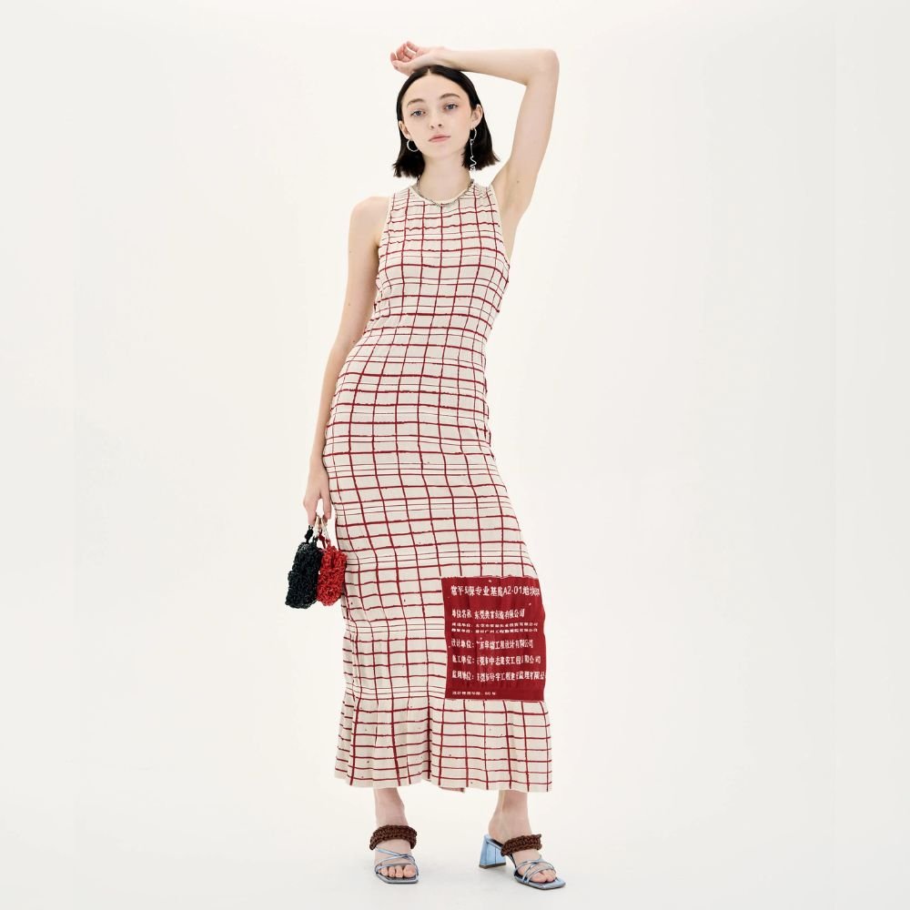Ume Plaid Print Maxi Tank Dress - Balboa Cream
