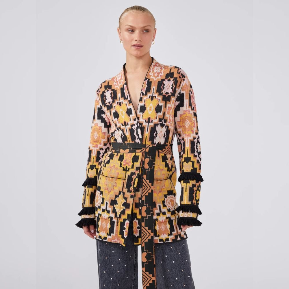 Magic Mosaic Cotton Jacquard Cardigan - Terracotta