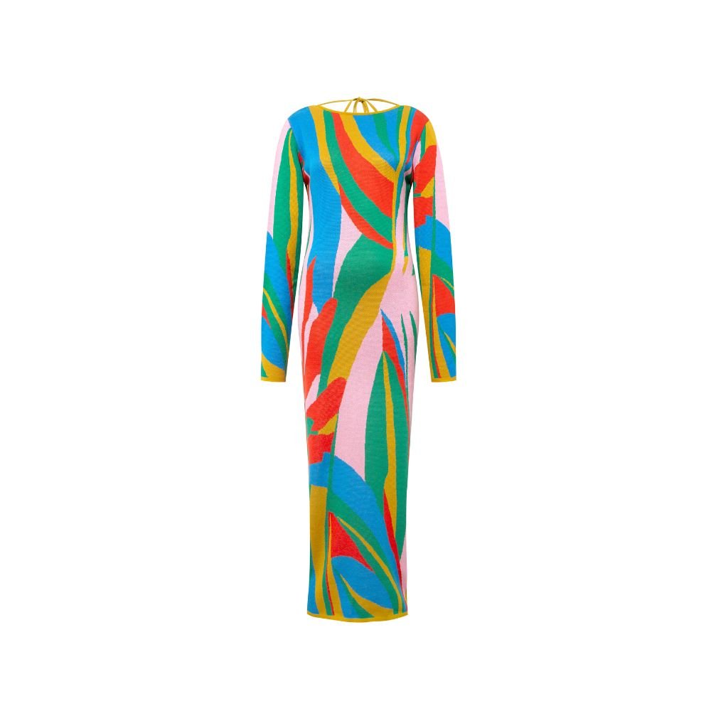 Linda Knit Dress - Blue & Mustard