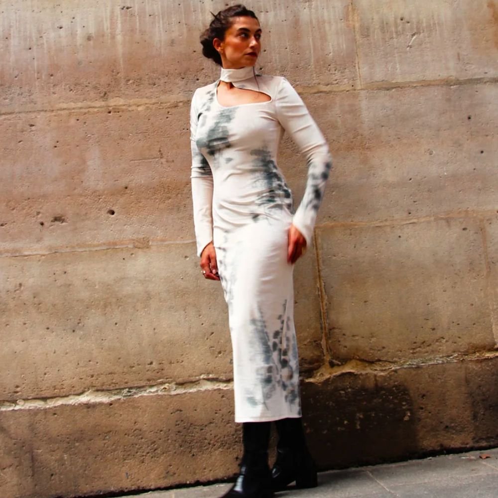 Gaia Dress - Abstract Tofu & Green Forest