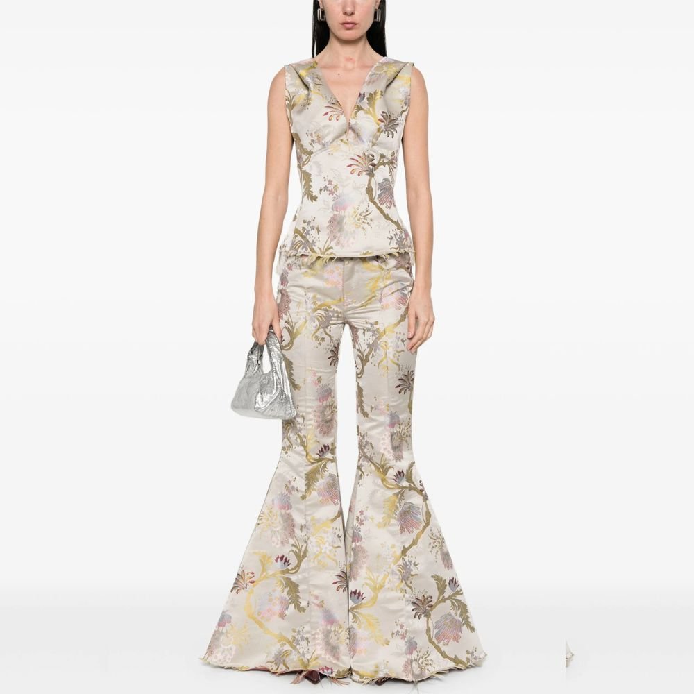 Satin Brocade Extreme Flare Trousers - Grey