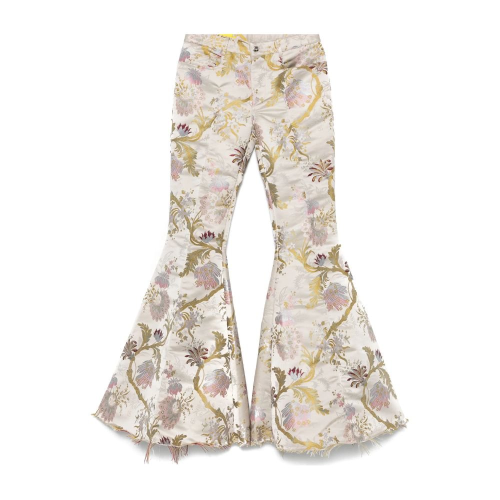 Satin Brocade Extreme Flare Trousers - Grey
