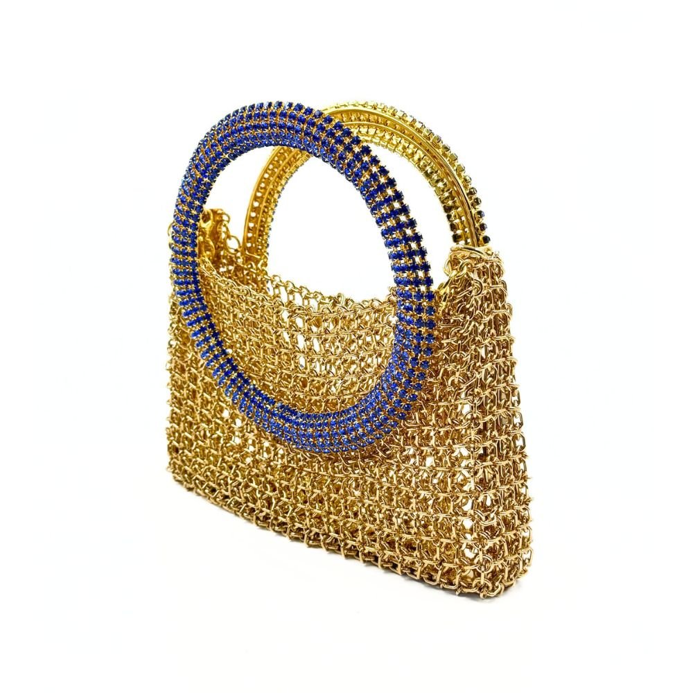 Luna Gold Bag With Blue Handle