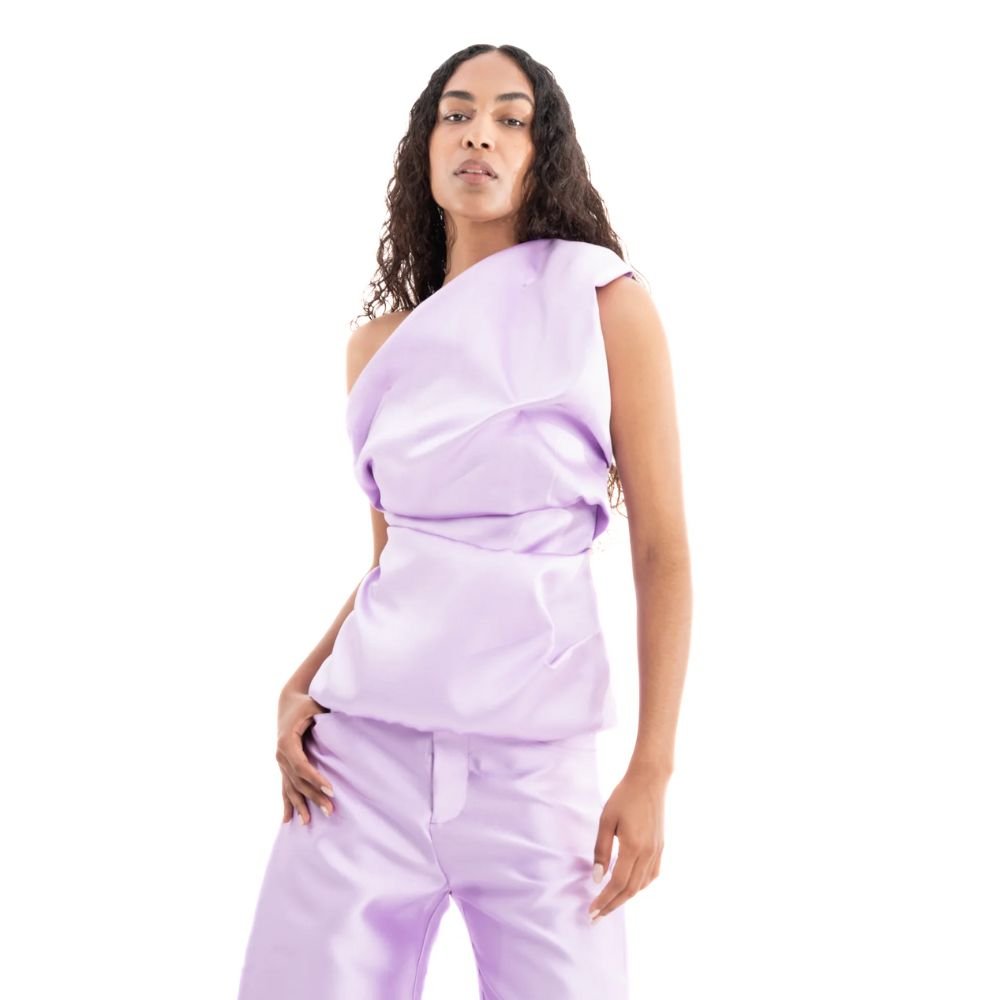 Mikado Sleeveless Draped Top - Lilac