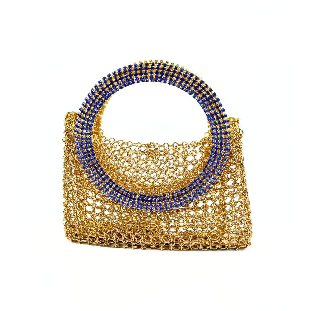 Luna Gold Bag With Blue Handle