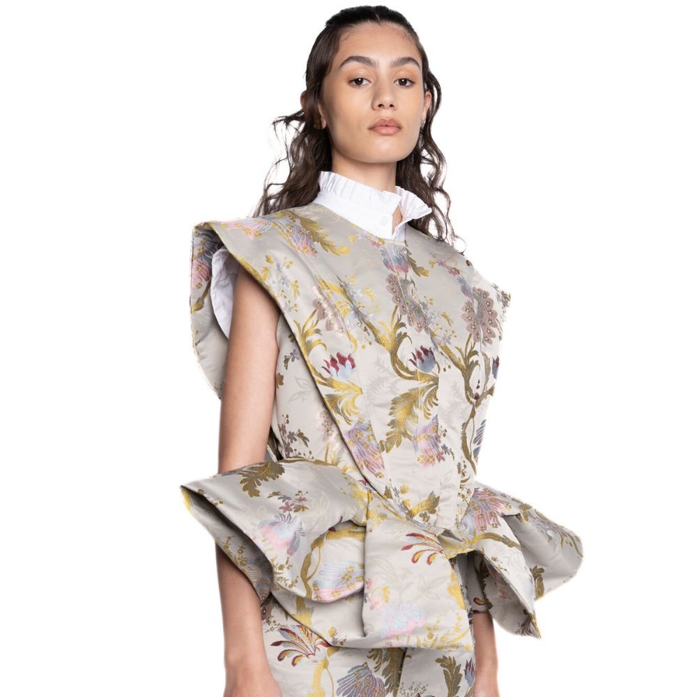 Brocade Top With Hip Panels - Grey