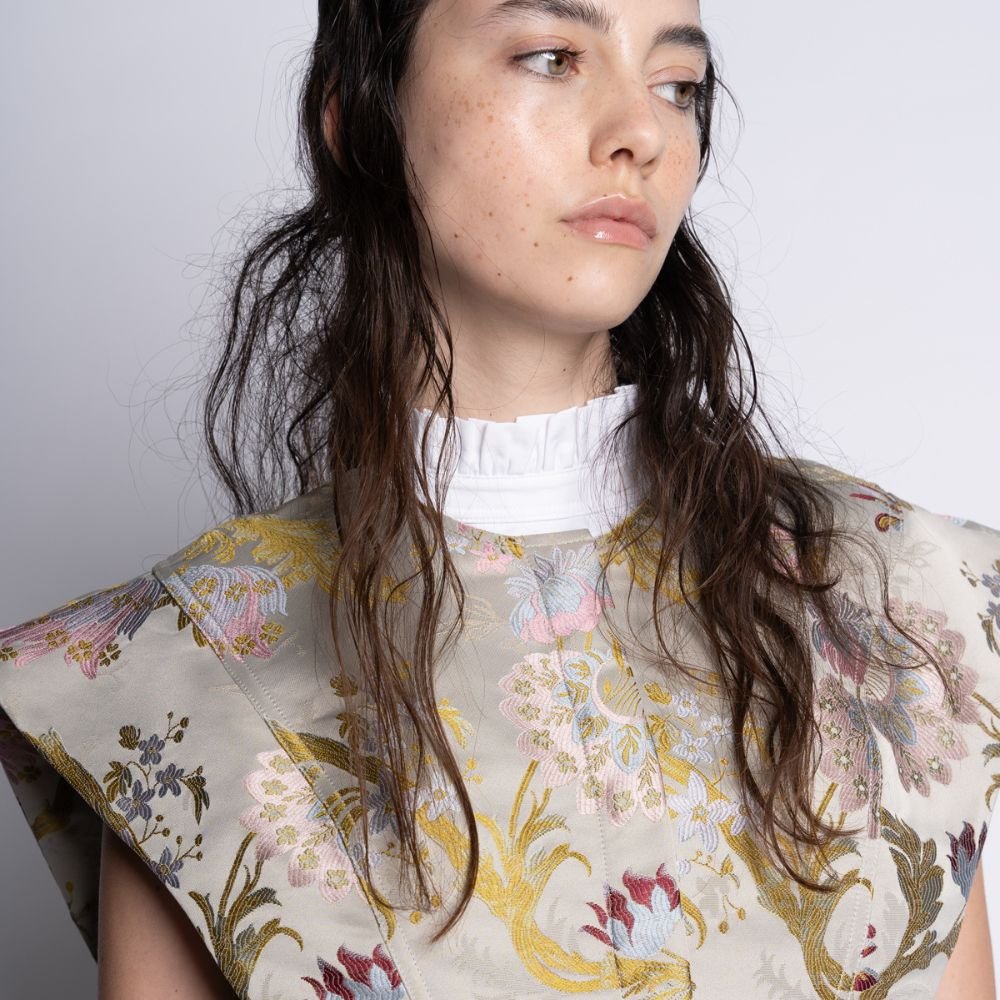 Brocade Top With Hip Panels - Grey