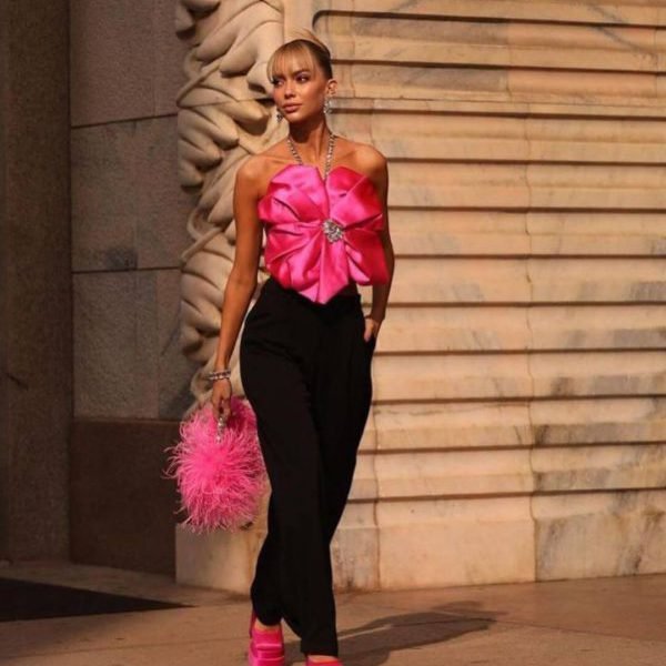 Neon Pink Taliya Feather Pouch