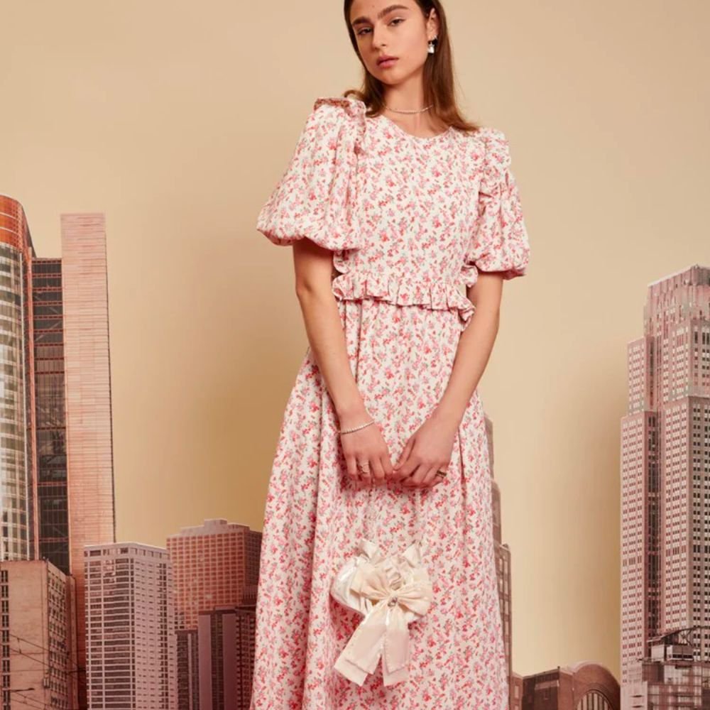 City Flowers Midi Dress - Ivory & Peach