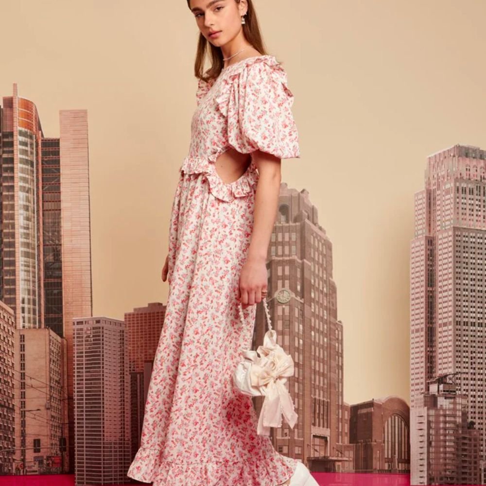 City Flowers Midi Dress - Ivory & Peach