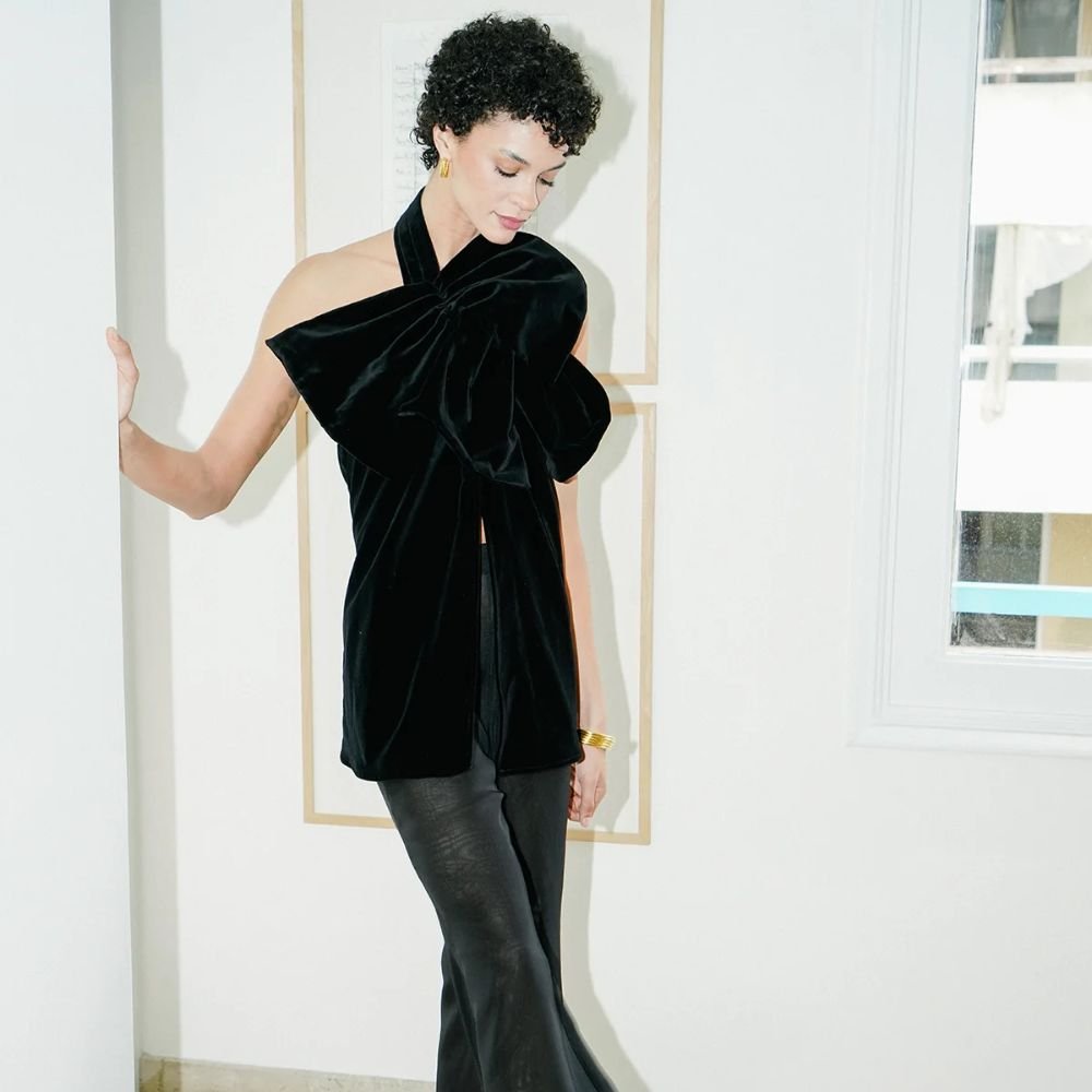 Duchesse Black Velvet Top