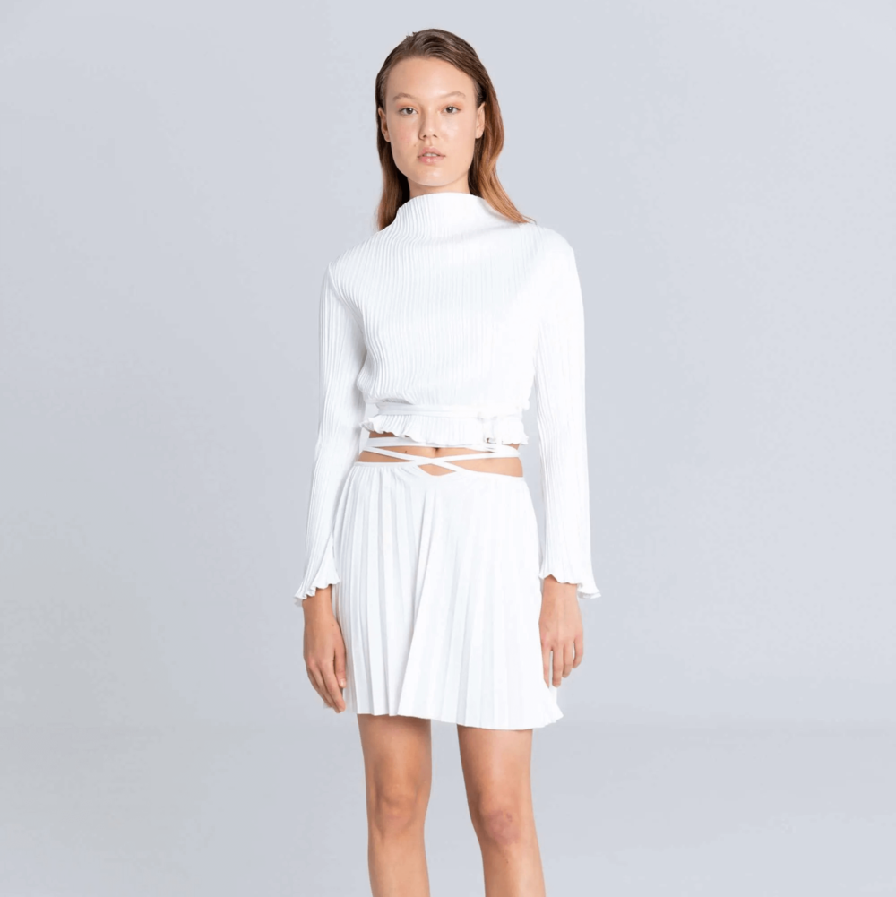 Pleated Strappy Mini Skirt - White
