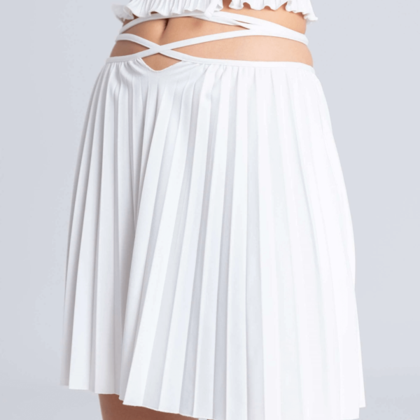 Pleated Strappy Mini Skirt - White