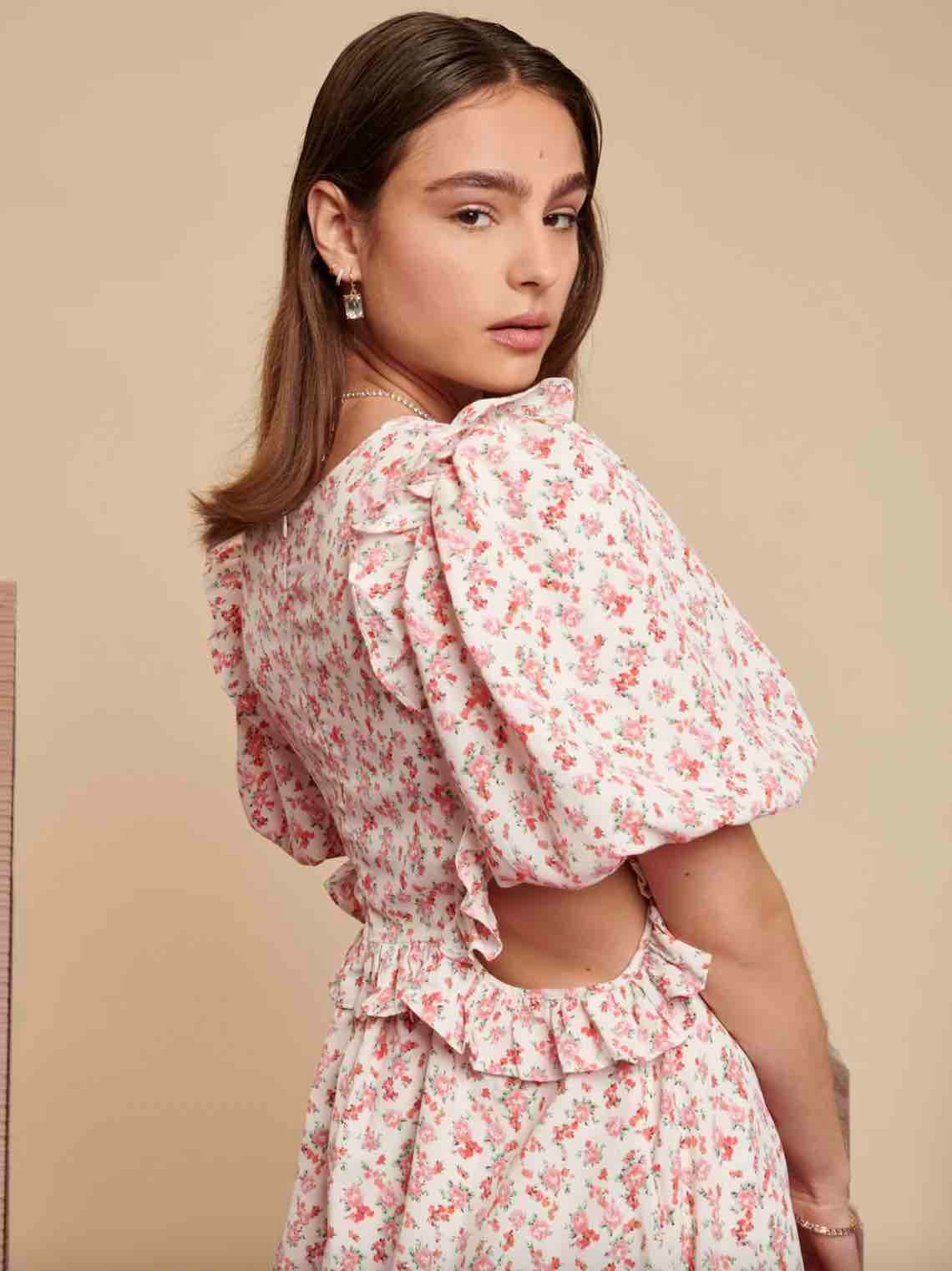 City Flowers Midi Dress - Ivory & Peach