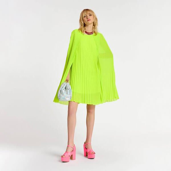 Dartha Pleated Cape Dress - High Alert