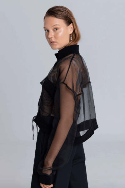 ESTHÉ Black transparent ORGANZA BOMBER JACKET.