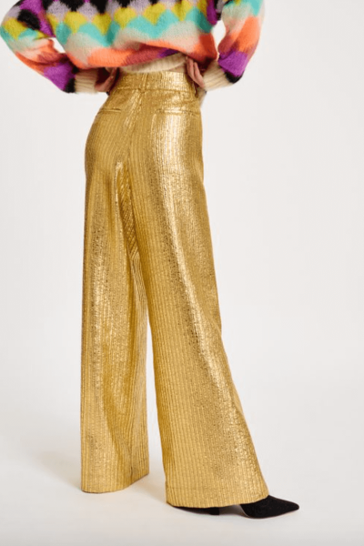 Essentiel Antwerp Gold metallic wide-leg pants.