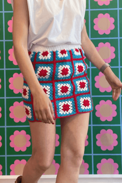 Jessica K Anya Knit Skirt Jessica K Anya Crochet Knit Skirt Blue and red.