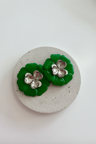 Bright green flower Aurora earrings by Jessica K.